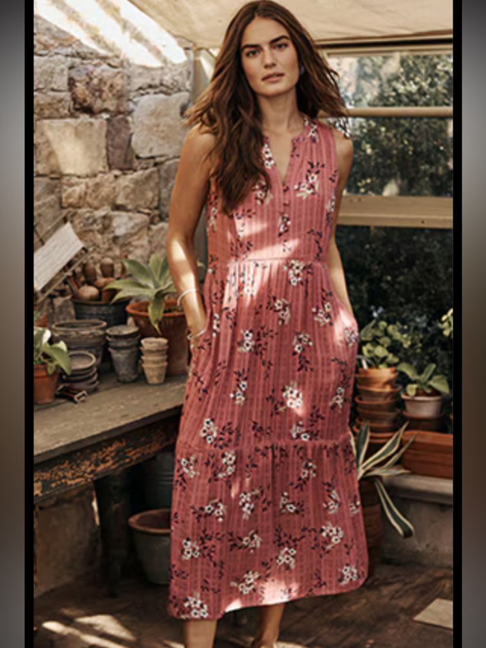 J. Jill size L pink rose Sleeveless Floral Maxi Dress
